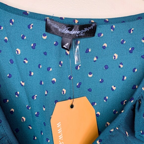 Andree by Unit long sleeve tiered dress teal green printed size large - Picture 8 of 12